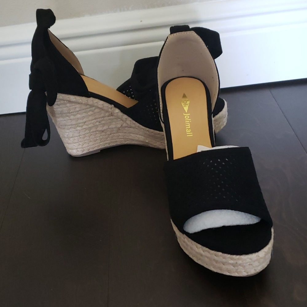 Black cute tie wedges